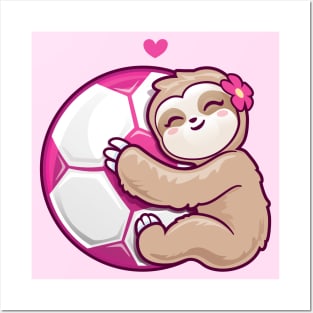 Girls Soccer Pink football Cute Sloth Posters and Art